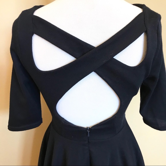 ASOS Petite Dark Navy Cross Back Skater Dress Sz 2 - Picture 2 of 6
